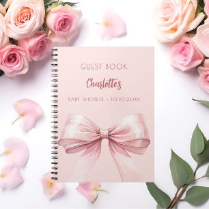 Gästbok Baby Shower rosa rosabåge flicka Anteckningsbok