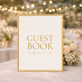Gästbok Bröllopsskylt – Elegant Guld Kalligrafi Poster