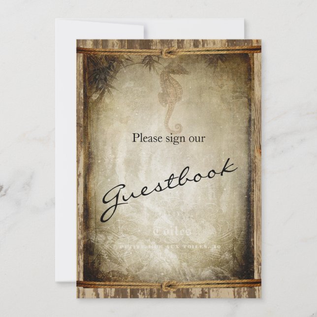 Gästbok Bröllopsskylt - Marin Trä Inbjudningar (Framsida)