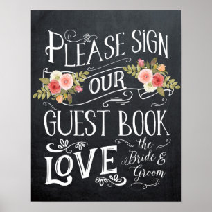 gästbok bröllopsskylt typografi floral poster