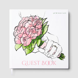 Gästbok - Brudens hand med ring och peonia
