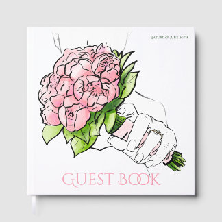Gästbok - Brudens hand med ring och peonia