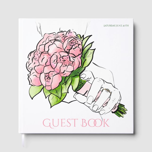 Gästbok - Brudens hand med ring och peonia (Framsida)