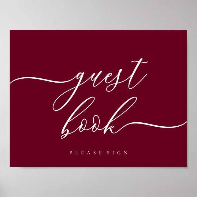 Gästbok Burgundy Enkel Signatur Poster (Framsidan)