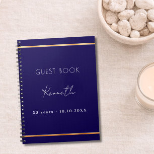 Gästbok födelsedag blå guld minimalistisk budget anteckningsbok