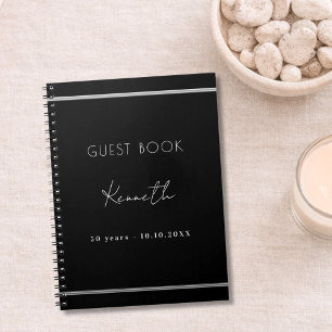 Gästbok födelsedag svart silver minimalistisk anteckningsbok