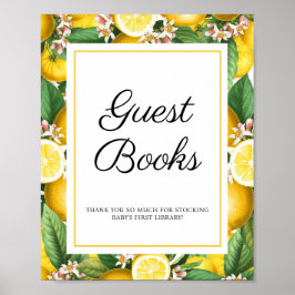Gästbok för baby shower med citron och citrus poster