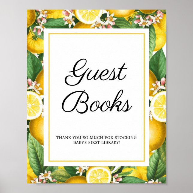 Gästbok för baby shower med citron och citrus poster (Framsidan)