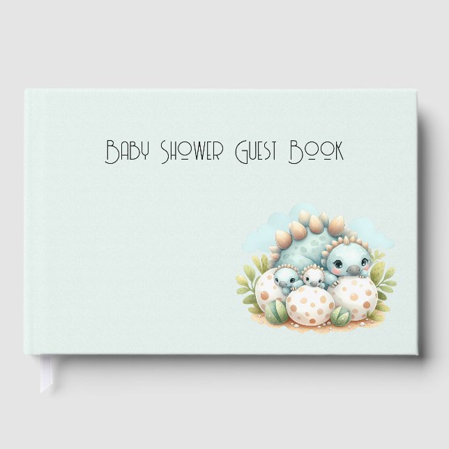 Gästbok för baby shower med dinosaurie - Dino Mite (Framsida)