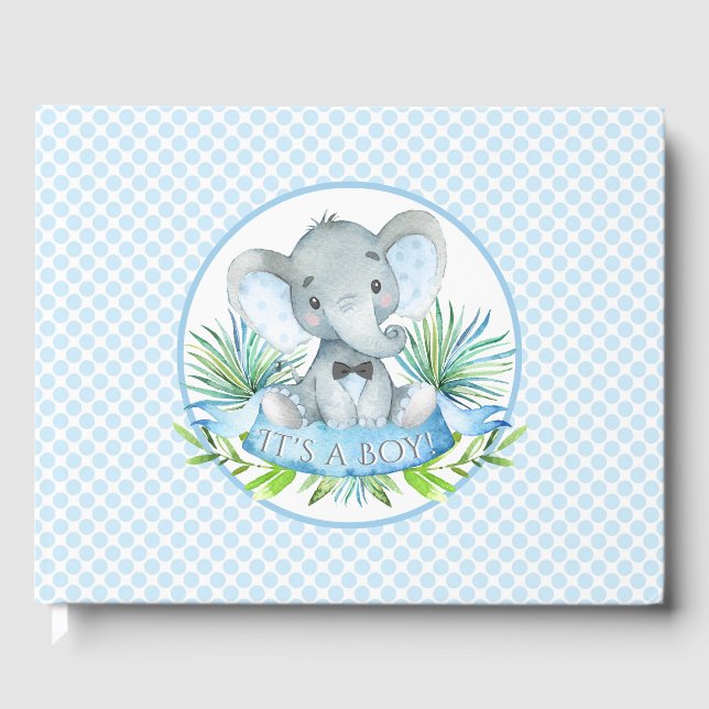 Gästbok för baby shower med pojke elefant (Framsida)