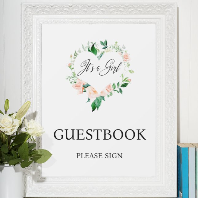 Gästbok för babyfirande med persikoblommor poster (Skapare uppladdad)