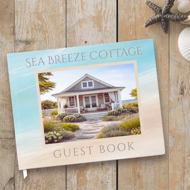 Gästbok för strandhus eller semesteruthyrning (coastal calm, sand and blue ocean guest book for short term rental)