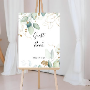 Gästbok Guld Eucalyptus Kalligrafi Skylt