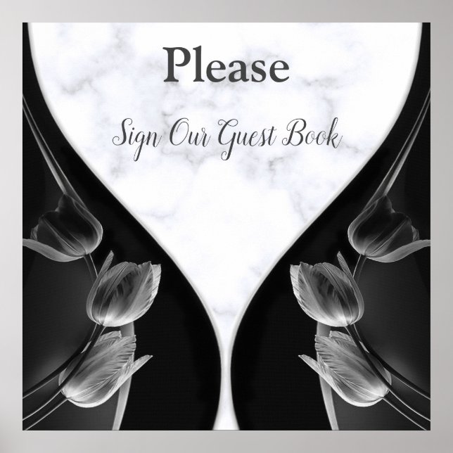 Gästbok i vit marmor med abstrakta svarta tulpaner poster (Framsidan)