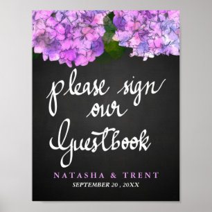 Gästbok Kritskriftsbräda Bröllop Hydrangea Blommig Poster