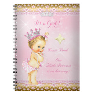 Gästbok Prinsessa Baby Shower Rosa Blond Flicka Anteckningsbok
