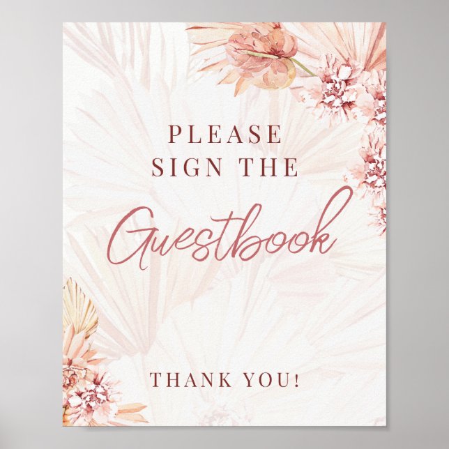 Gästbok Sign Boho Rosé Beige Bröllop Baby Shower Poster (Framsidan)