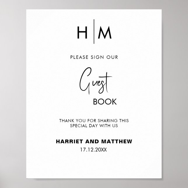 Gästboksdij för bröllop gäst bok monogram poster (Framsidan)