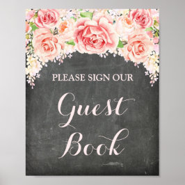 Gästbokssida Rosa akvarellblommor Kritskrifttavla Poster