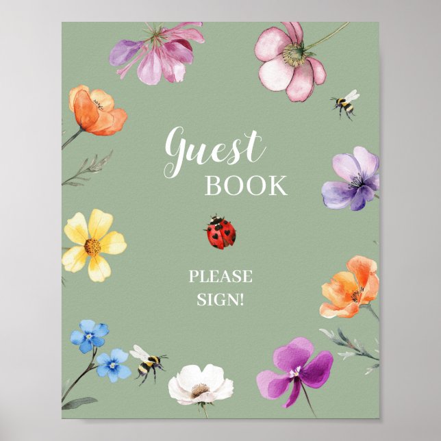 Gästbokssköld för vildblomma Lovebug-fest Poster (Framsidan)