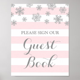 Gästbokssköld Silver Snö Rosa Ränder Poster