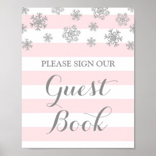 Gästbokssköld Silver Snö Rosa Ränder Poster