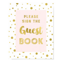 Gästboksskylt för bröllop med Rosa Guld Konfetti