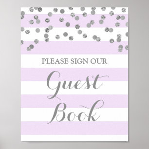 Gästboksskylt Lila Ränder Silver Konfetti Poster