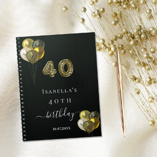 Gästdjur bok 40-årsdag, svart guld leoparddjur anteckningsbok