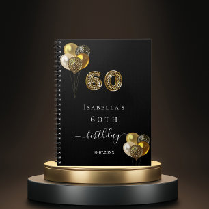 Gästdjur bok 60-årsdag, svart guld leoparddjur anteckningsbok