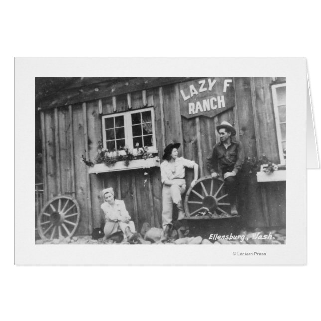 Gäster utanför Lazy F Ranch Bldg Hälsningskort (Framsidan Horizontal)