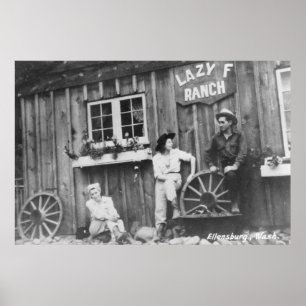Gäster utanför Lazy F Ranch Bldg Poster
