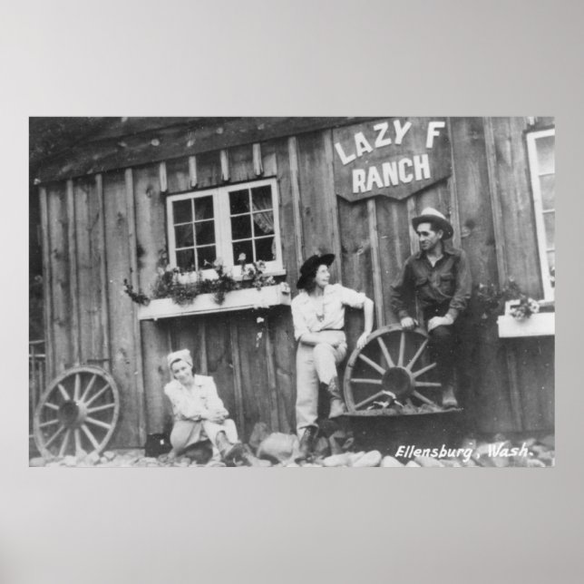 Gäster utanför Lazy F Ranch Bldg Poster (Framsidan)