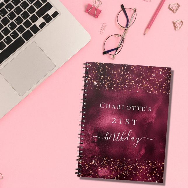 Gästfödelsedag bok burgundy ro guld glitter anteckningsbok (Skapare uppladdad)