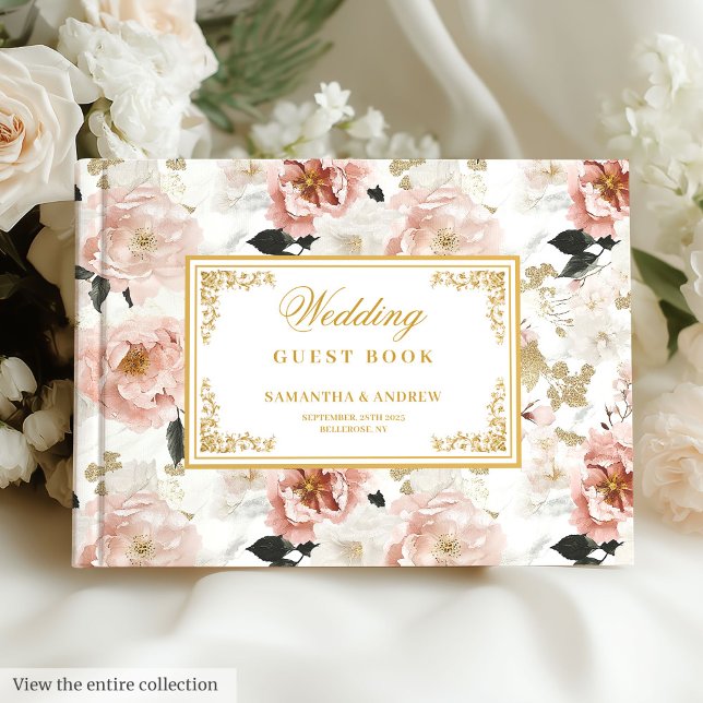 Gästgäst i ro guld blommigt bröllop bok (Beautiful boho rose gold floral wedding guest book)