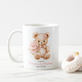 Gästgåva med Blommigt Nalle för flickabaptism Kaffemugg