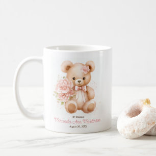 Gästgåva med Blommigt Nalle för flickabaptism Kaffemugg