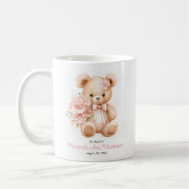 Gästgåva med Blommigt Nalle för flickabaptism Kaffemugg