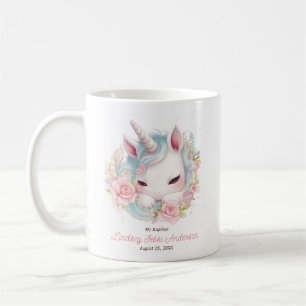 Gästgåva med Blommigt Unicorn for Girl Baptism Kaffemugg