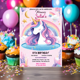 Gästgirig, söt lila rosa unicorn 1:a födelsedagen inbjudningar