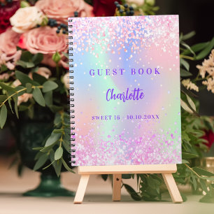 Gästholografisk rosa konetti Sweet 16 Anteckningsbok