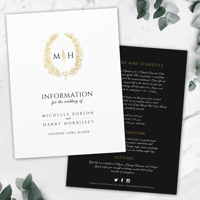 Gästinfo om bröllop för Black guld monogram wandea (Skapare uppladdad)
