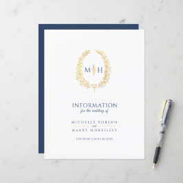 Gästinfo om bröllop för Blue guld monogram wandean