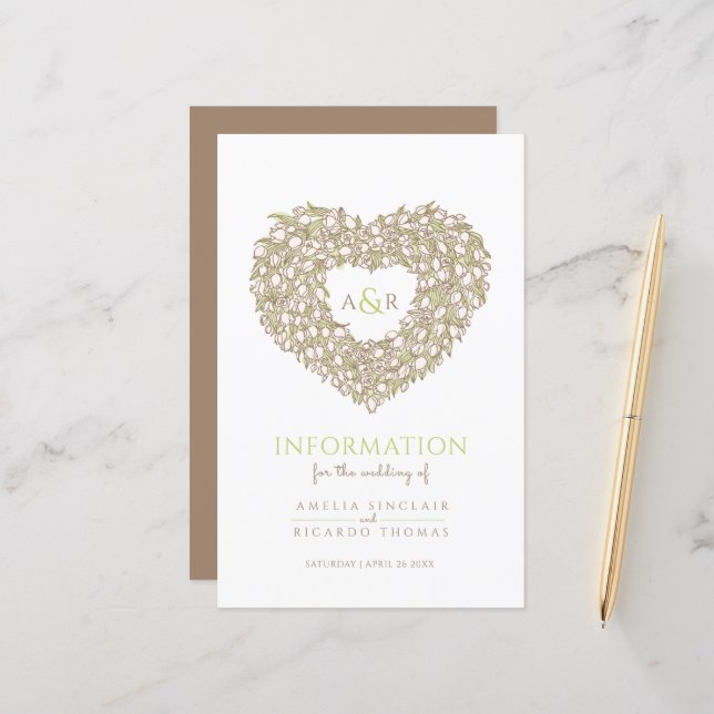 Gästinformation för Cream tulip-hjärta bröllop (Fram/Back In Situ)