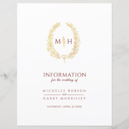 Gästinformation för guld röd monogram bröllop