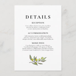 Gästinformation för Modern Olive gren bröllop Tilläggskort