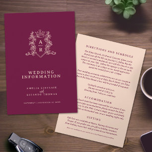 Gästinformation för Monogram vin-persikor-bröllop Tilläggskort