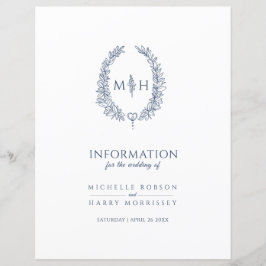 Gästinformation om bröllop i blått monogram