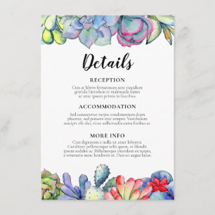 Gästinformation om Succultus cactus bröllop Tilläggskort