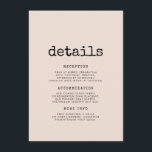 Gästinformation om vintagens minimalistskrivmaskin tilläggskort<br><div class="desc">Bröllop-informationskort för gäster: Glöm inte detta användbara kort med alla dina viktiga uppgifter om bröllop,  t.ex. plats,  logi,  transport etc...  En minimalistisk och vintage design för din stationära bröllop-dator: välj den här ännu moderna bröllop-sviten,  med ett skrivskrivarteckensnitt. Helt anpassade,  för enkelhetens älskare.</div>